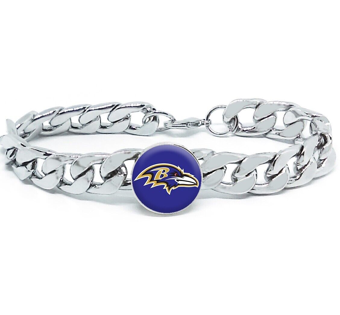 Baltimore Ravens Silver Mens Curb Link Chain Bracelet Football Gift D4