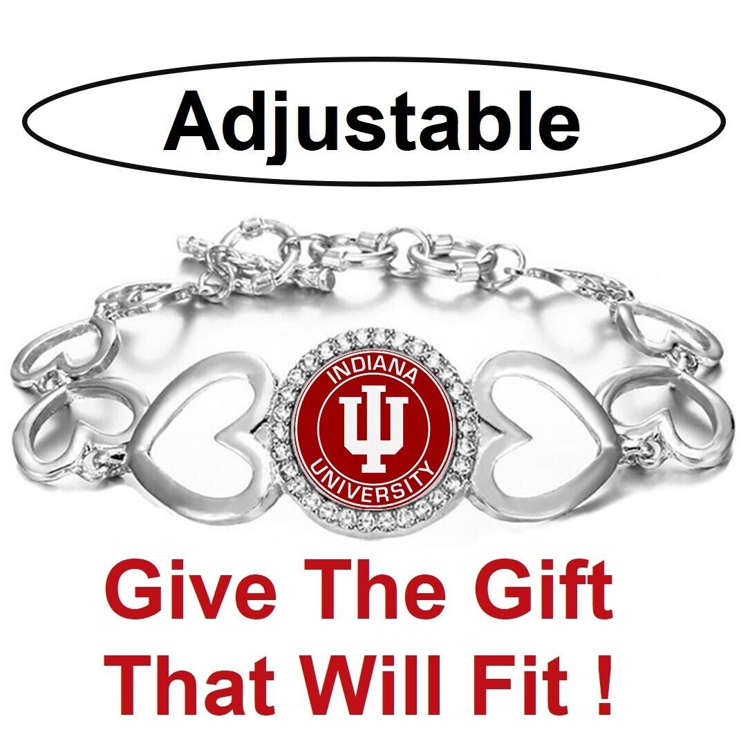 Indiana Hoosiers Womens Silver Heart Link Adjust. Bracelet W Gift Pkg D27