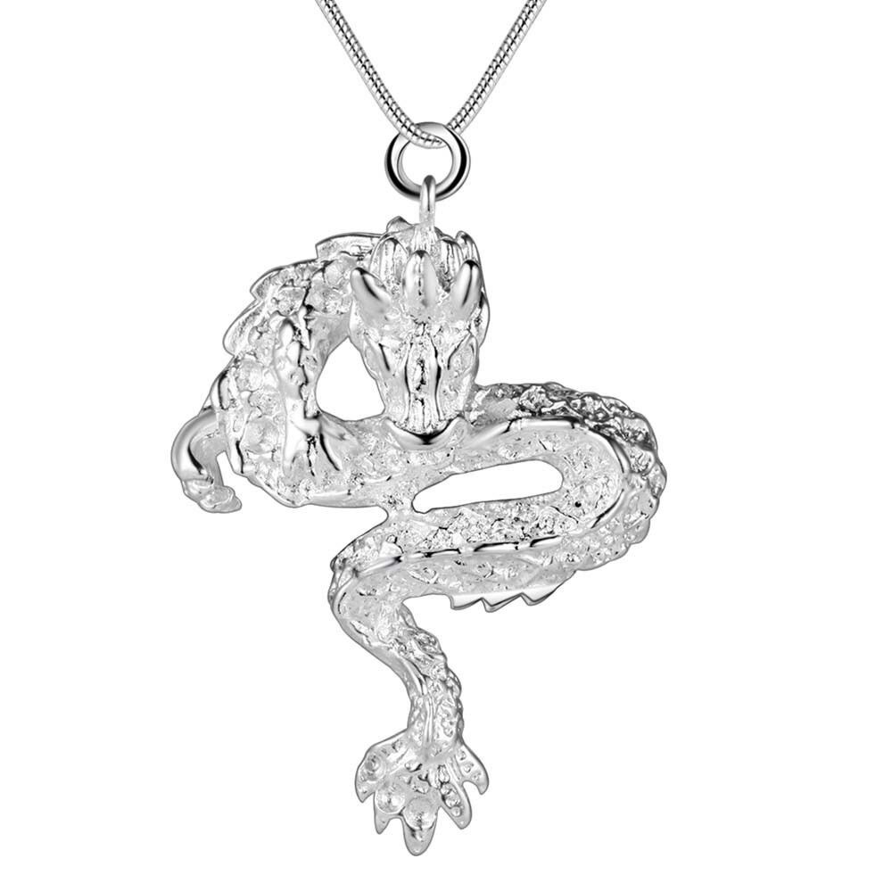 925 Sterling Silver Womens Mens Dragon Pendant And 20" Chain Link Necklace D277S
