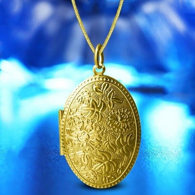 18k Yellow Gold Womens Link Chain Necklace, Photo Locket 18 20" 24" 30"