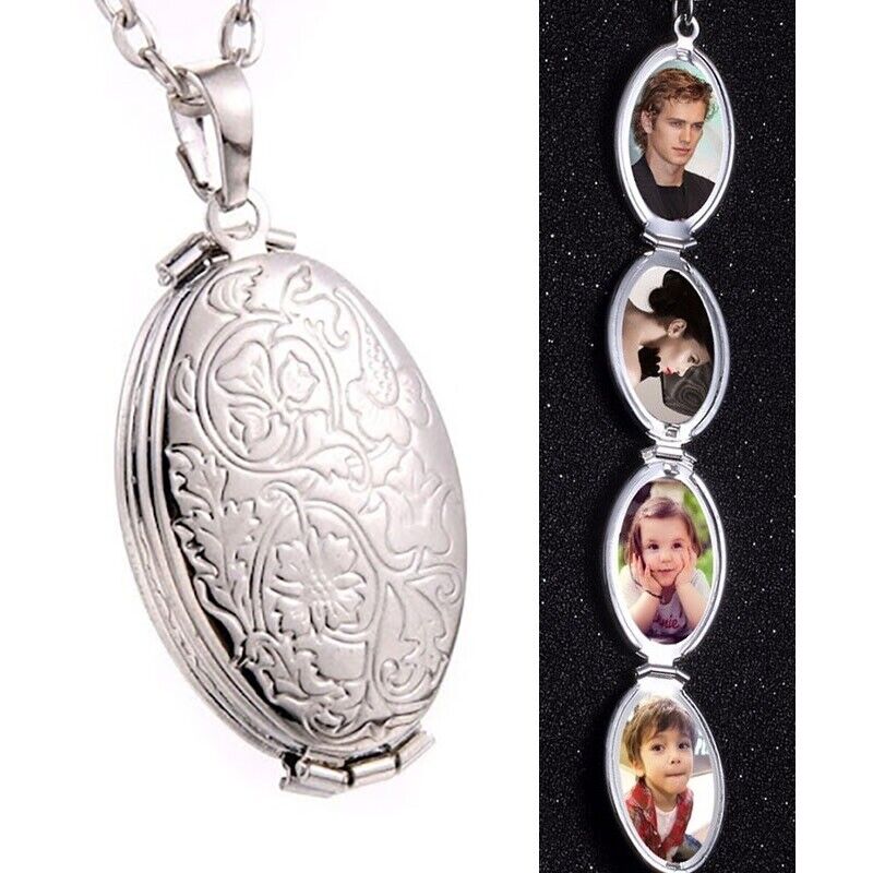 925 Sterling Silver Womens Chain Link Necklace With Multi Photo Locket D625
