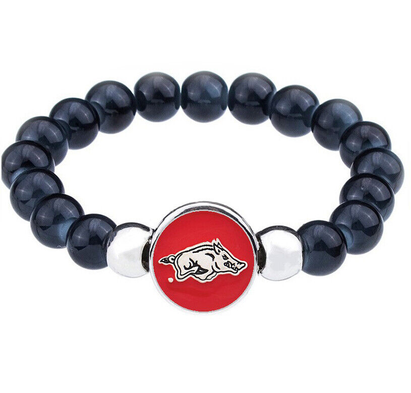 University Of Arkansas Razorbacks Womens Men Black Bead Chain Bracelet Gift D1