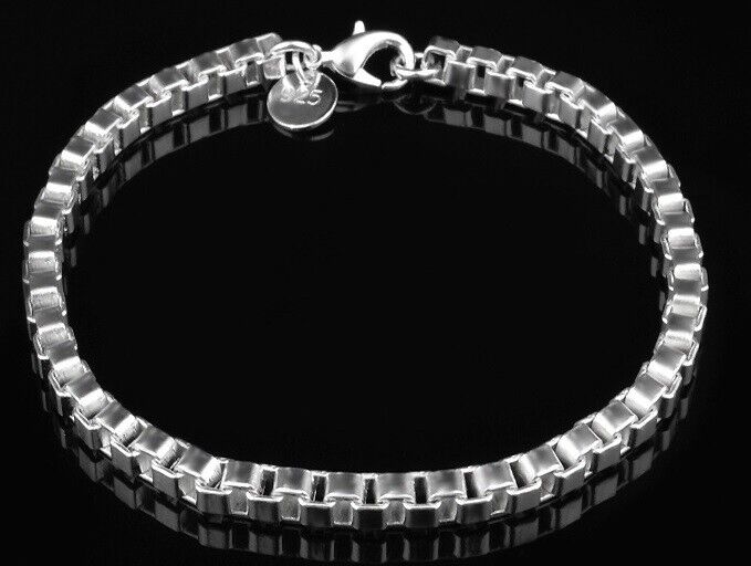 925 Sterling Silver Women's Box Link Chain Bracelet w Gift Pkg D33