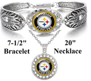 Special 2 Pc Pittsburgh Steelers 925 Sterling Silver Necklace And Bracelet D3D18
