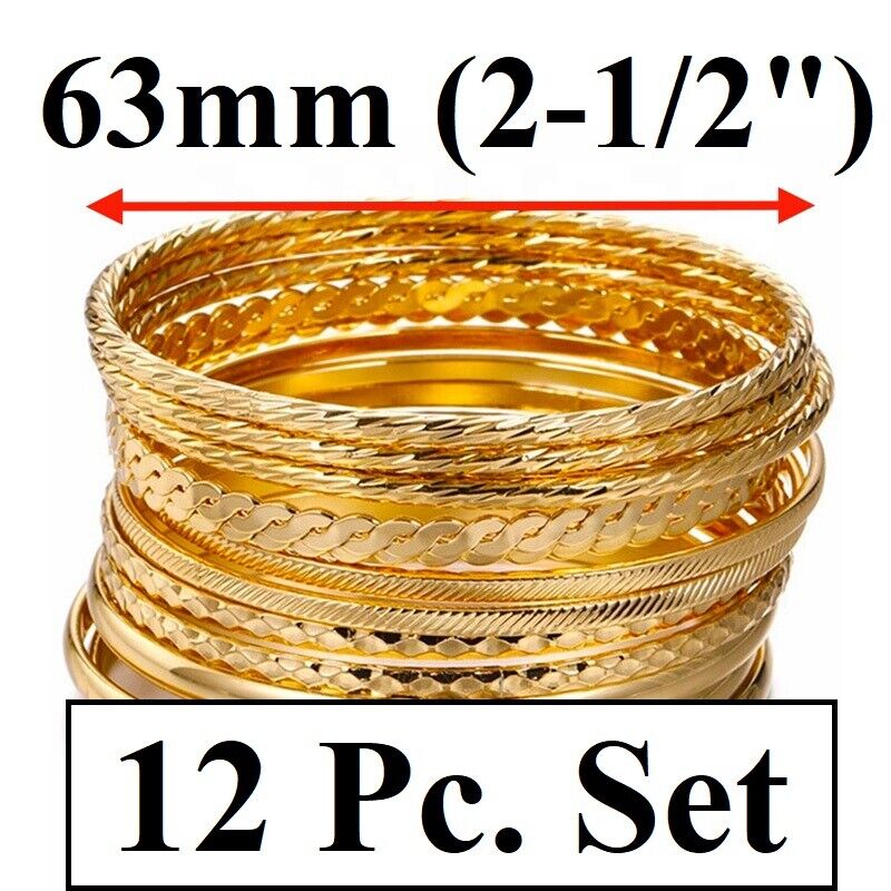12 Piece Mix Set 18k Gold Womens Stacking Bracelets Bangles w Gift Pkg D332