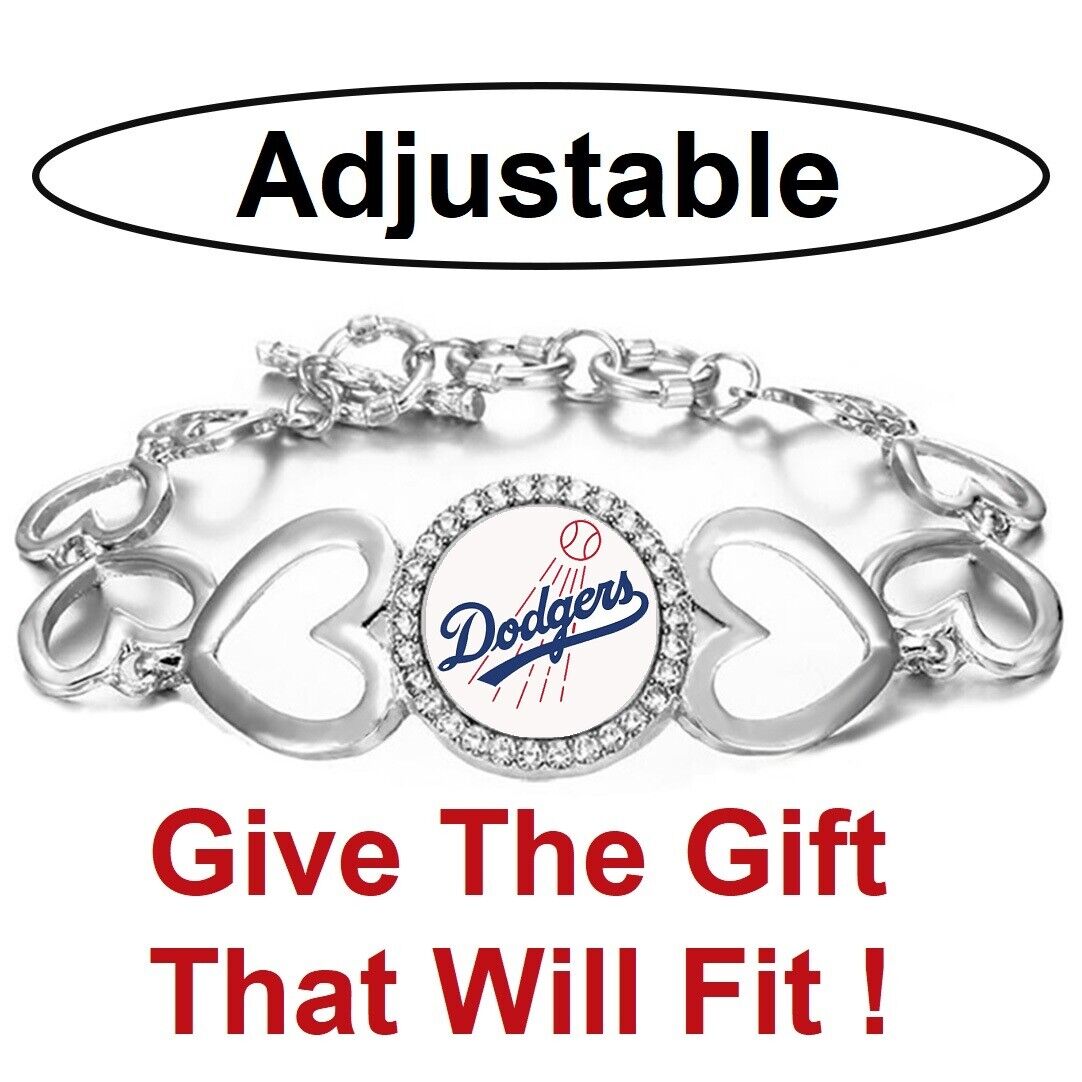 Los Angeles Dodgers Women'S Silver Adjustable Heart Bracelet W Gift Pkg D27White