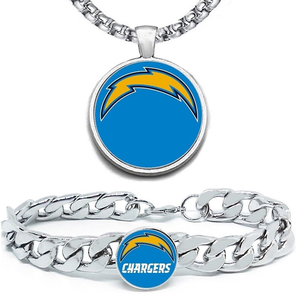 Large San Diego Chargers Mens Gift Set Stainless 24" Necklace Bracelet D4D30