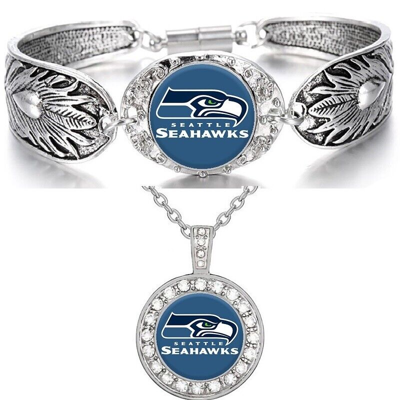 Seattle Seahawks Gift Set Womens 925 Sterling Silver Necklace And Bracelet D3D18