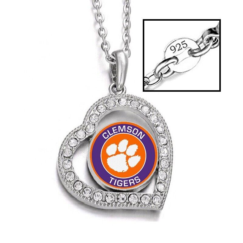 Clemson Tigers Womens Sterling Silver Link Chain Necklace With Pendant D19