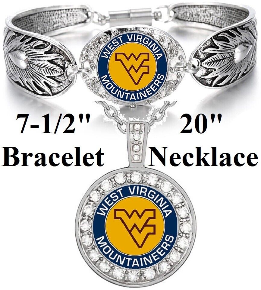 West Virginia Mountaineers Sterling Silver Necklace And Bracelet Gift Set D3D18