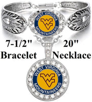 West Virginia Mountaineers Sterling Silver Necklace And Bracelet Gift Set D3D18