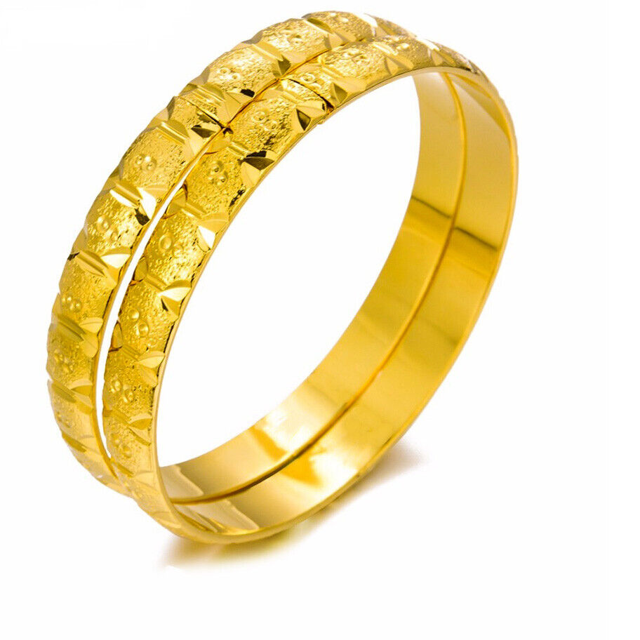 2 Pc Set 18k Yellow Gold Womens Opening Bracelet Bangle w Gift Pkg D415-3S