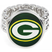 Green Bay Packers Silver Men'S Women'S Football Ring Fits All Sizes W Gift Pk D2