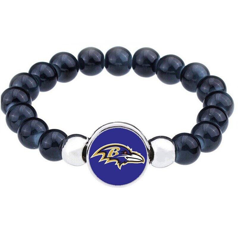 Baltimore Ravens Women'S Men'S Black Beaded Chain Bracelet Football + Giftpkg D1