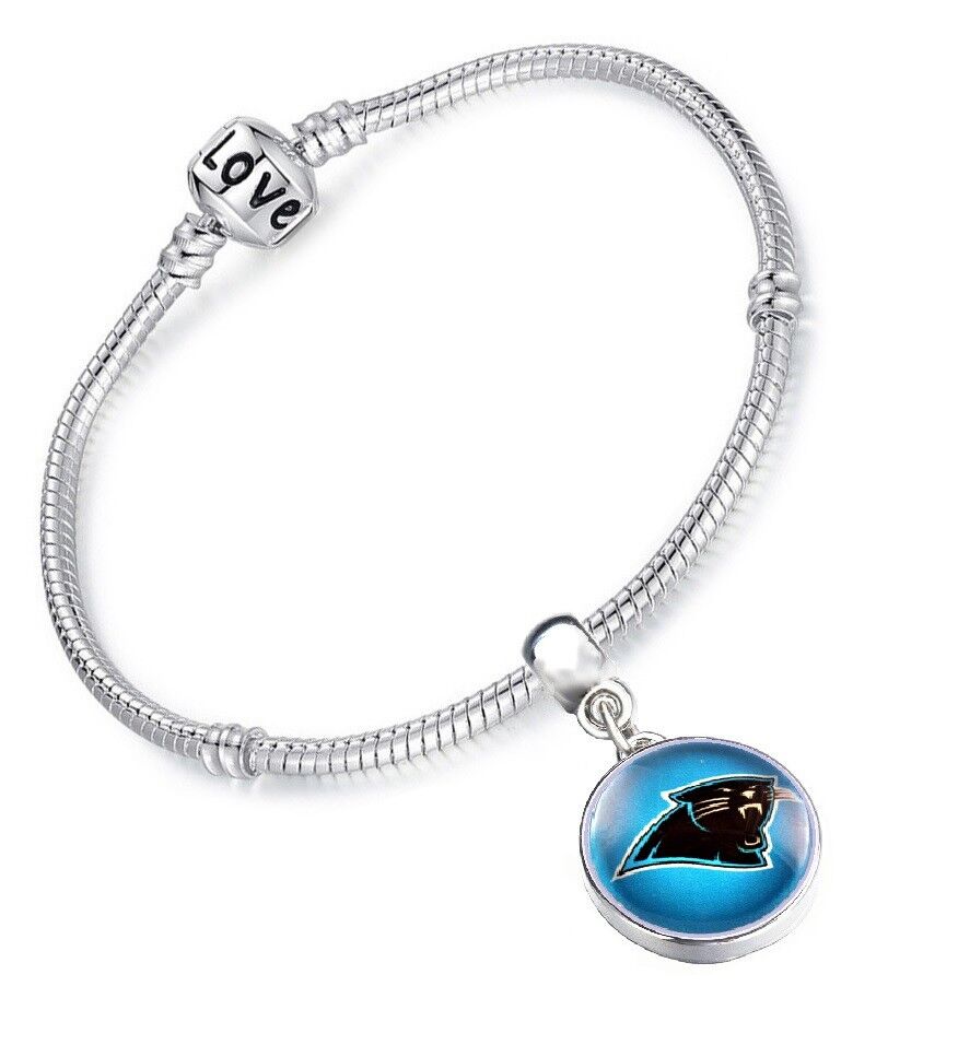 Carolina Panthers Womens Sterling Silver Snake Link Bracelet Football Gift D13