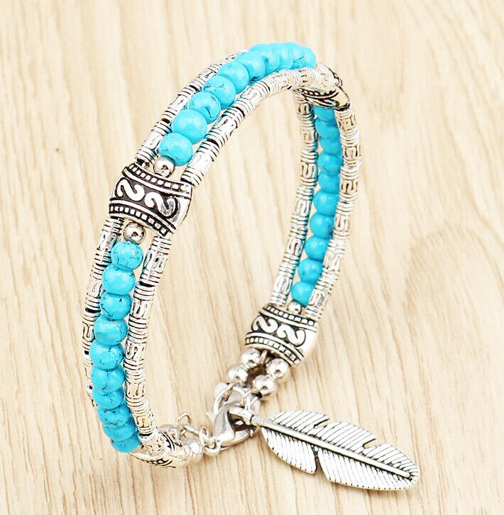 Women's Tibetian Sterling Silver Small 7" Inch Natural Stone Bohemian Bracelet