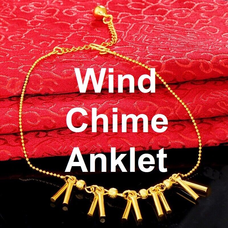24k Yellow Gold Womens Adjustable Chime Bell Dangle Anklet Bracelet Gift D809