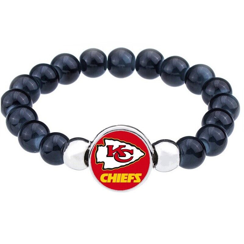 Special Kansas City Chiefs Women'S Mens Black Beaded Link Bracelet W Gift Pkg D1