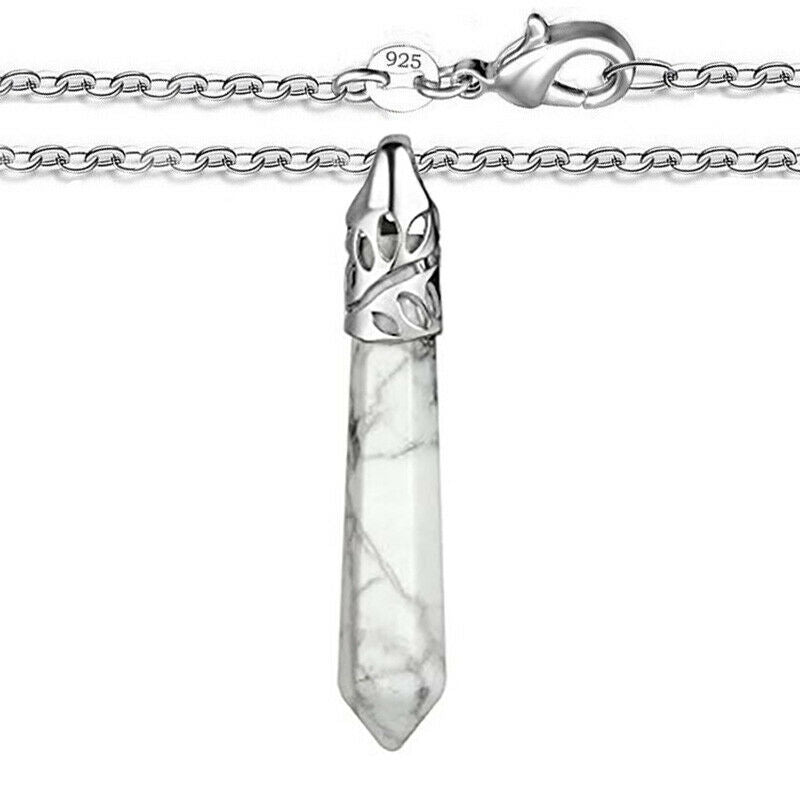 925 Sterling Silver Womens Chain Necklace White Turquoise Gemstone Pendant D839