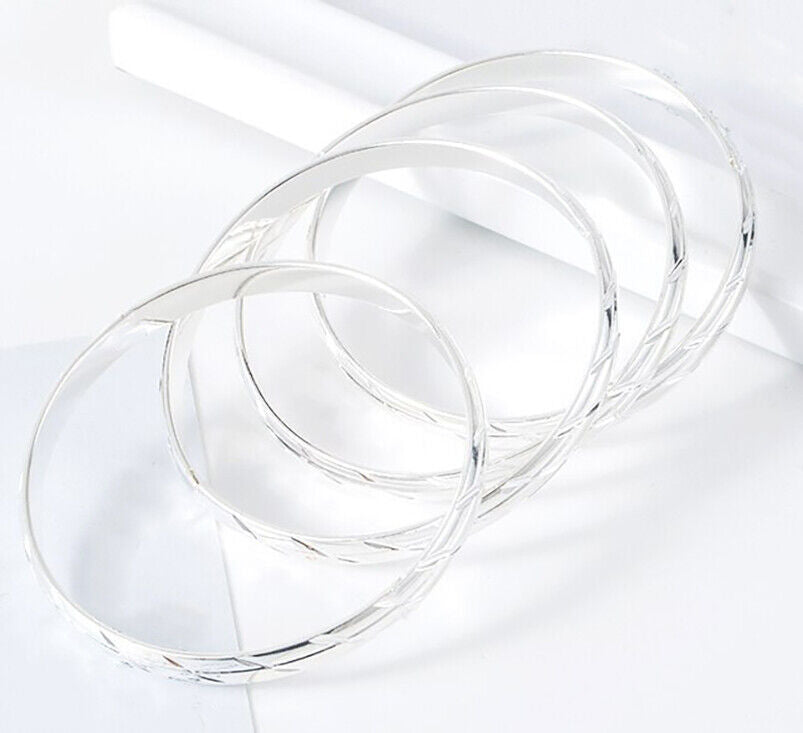 Sterling Silver Elegant 8mm Wide Opening Bangle Bracelet w Gift Pkg D738