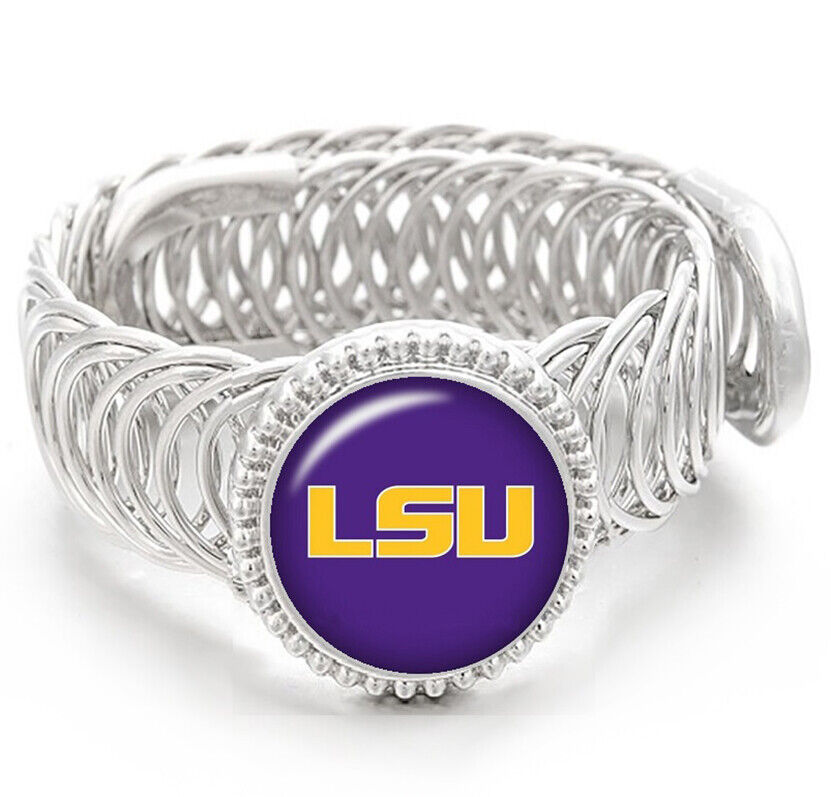 Lsu Tigers Purple Mens Silver Adjustable Chain Bracelet Jewelry Gift D11