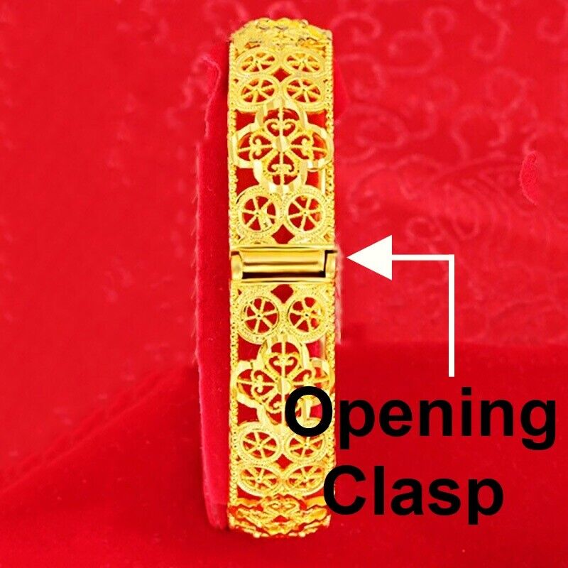 24k Yellow Gold Women's Geo Flower 7-1/2" Opening Bracelet w Gift Pkg D814