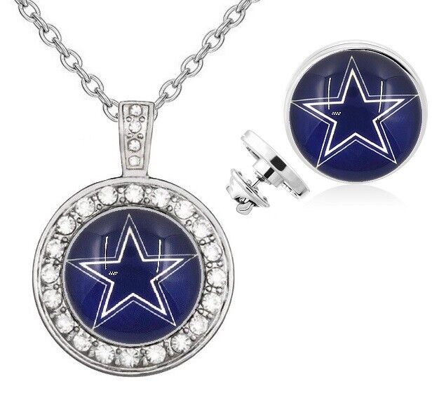 Dallas Cowboys Set 925 Sterling Silver 20" Necklace And Lapel Pin Pkg D18D23