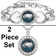 Philadelphia Eagles Gift Set Womens Sterling Silver Necklace And Bracelet D18D27