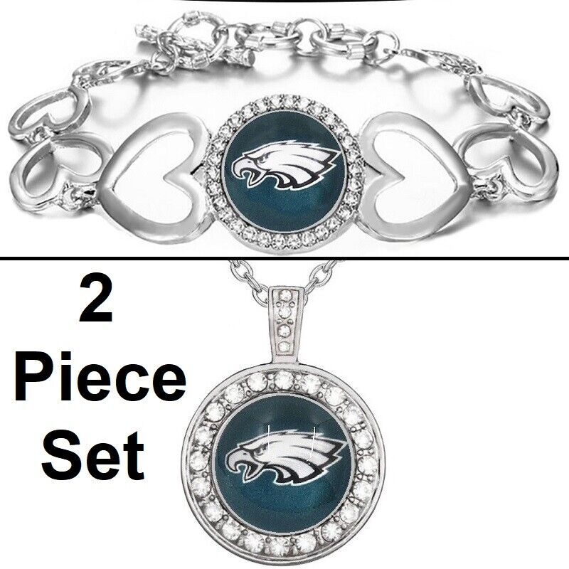 Philadelphia Eagles Gift Set Womens Sterling Silver Necklace And Bracelet D18D27