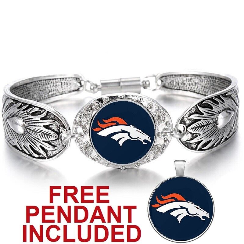 Denver Broncos Women'S Sterling Silver Bracelet Football Gift W Gift Pkg D3