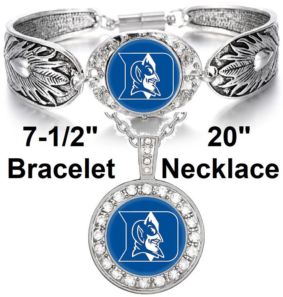 Duke Univeristy Blue Devils Womens Sterling Silver Necklace Bracelet Set D3D18