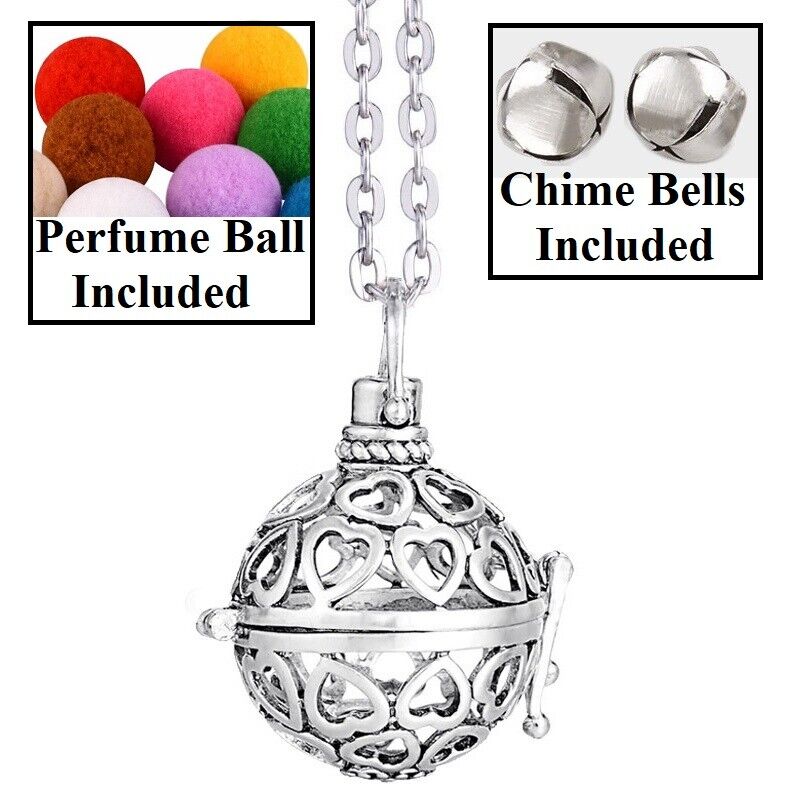 925 Sterling Silver Womens Necklace With Heart Chime Aroma Locket Pendant D525