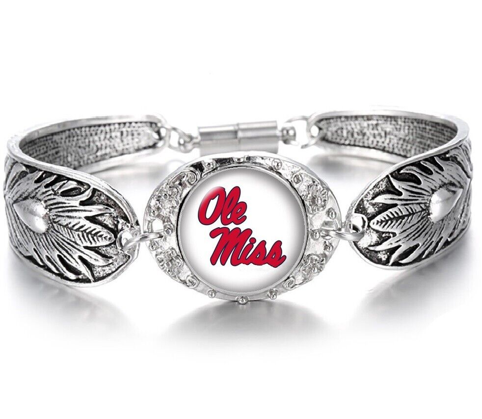 Ole Miss Mississippi Rebel Women 925 Sterling Silver Necklace Bracelet Set D3D18