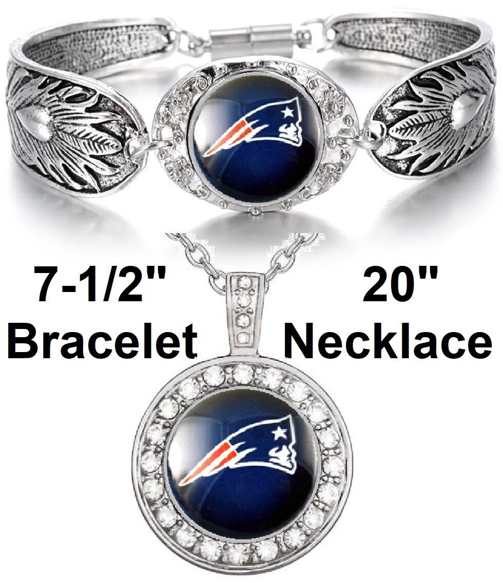 New England Patriots Gift Womens 925 Sterling Silver Necklace Bracelet Set D3D18