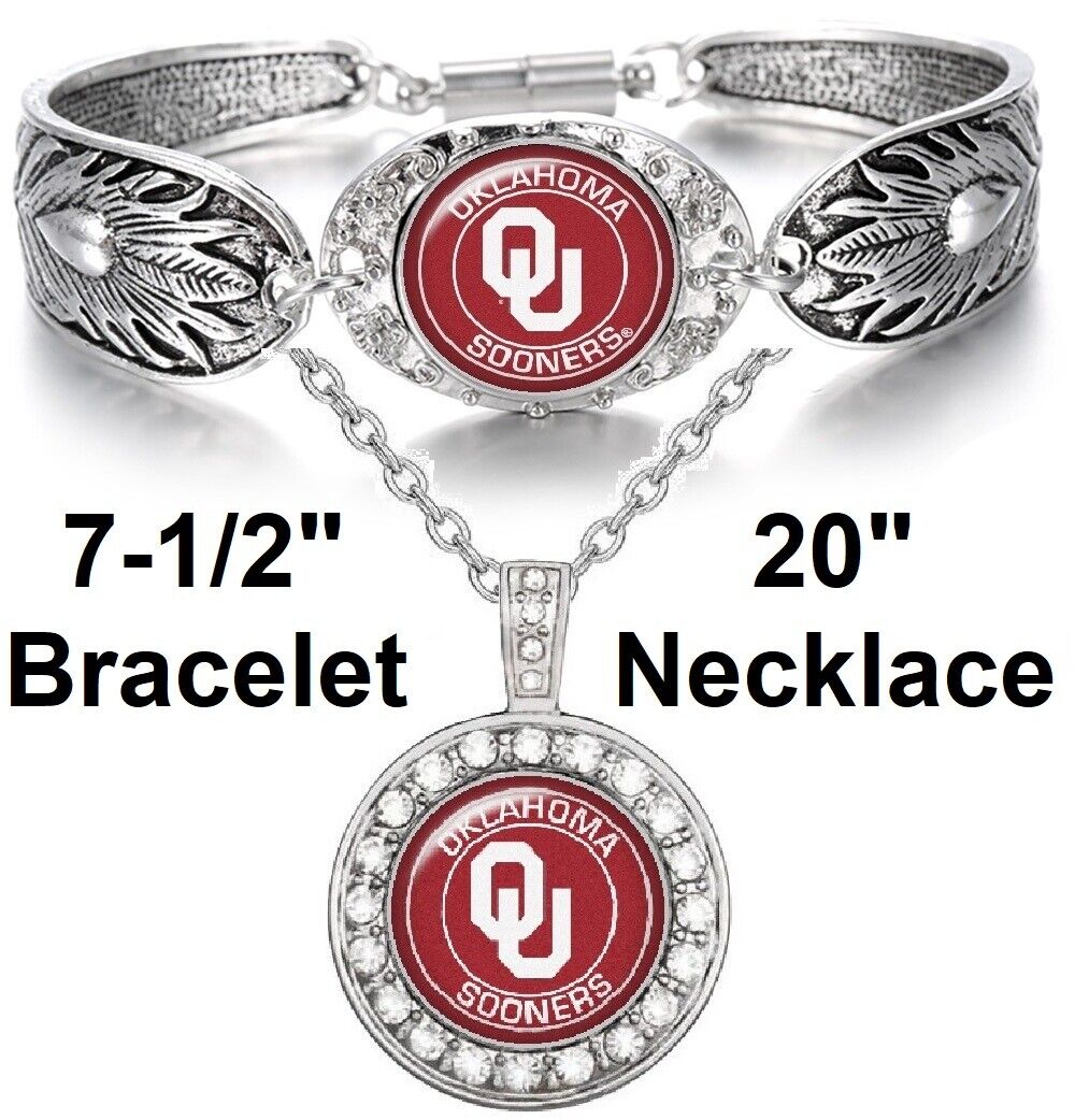 Oklahoma Sooners 925 Sterling Silver Necklace And Bracelet Set State D3D18