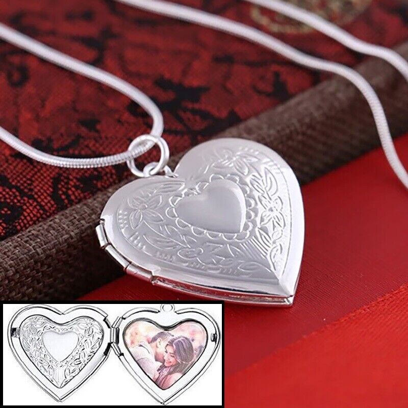 925 Sterling Silver 18" Elegant Link Chain Necklace w Heart Pendant Gift Pkg