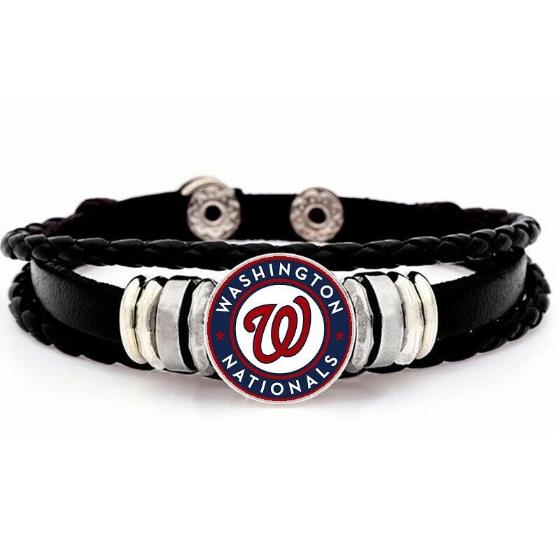 Washington Nationals Mens Womens Kids Black Leather Bracelet W Gift Pkg D14
