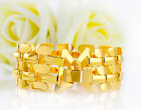 18k Gold Bracelets Bangles Womens Wide Style Link w GiftPkg D470