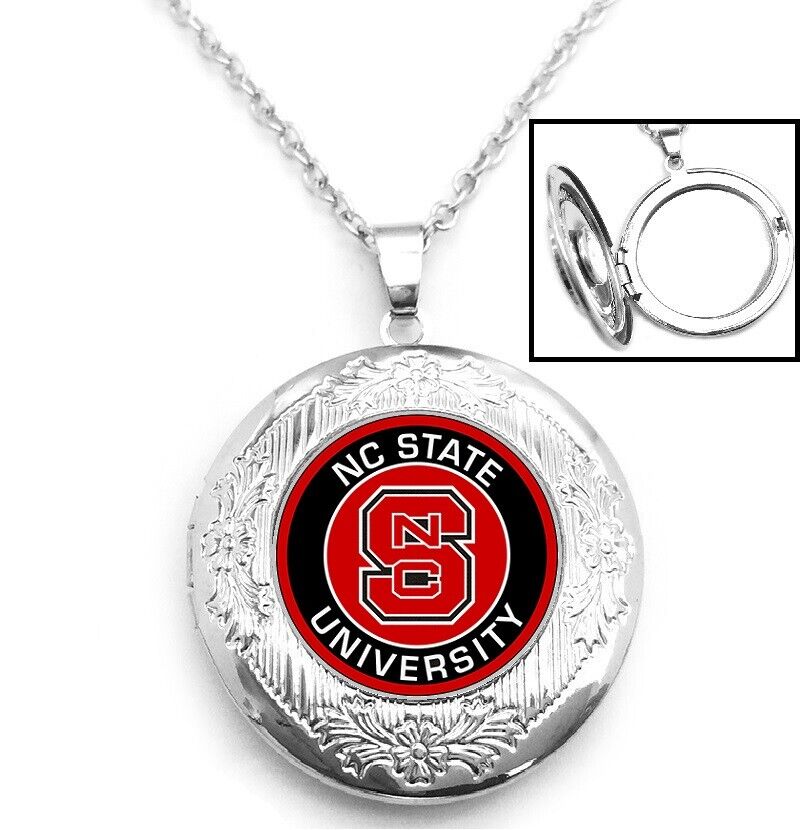 Nc State University Wolfpack Sterling Silver Link Chain Necklace With Locket D16