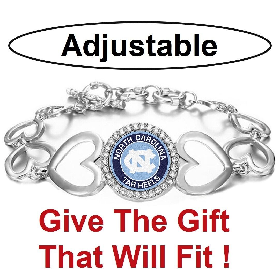 North Carolina Tar Heels Womens Silver Heart Link Adjust. Bracelet W Giftpkg D27