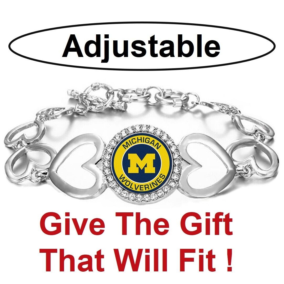 Speial Michigan Wolverines Womens Silver Heart Link Bracelet W Gift Pkg D27