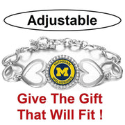 Speial Michigan Wolverines Womens Silver Heart Link Bracelet W Gift Pkg D27