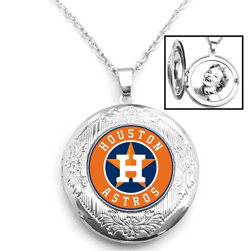 Houston Astros Womens 925 Silver Link Chain Necklace And Photo Locket D16