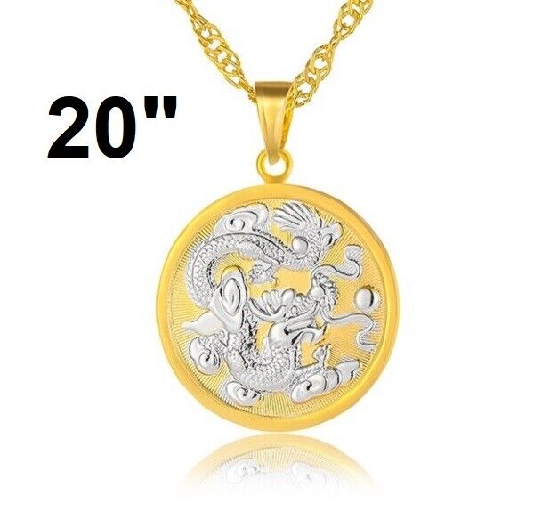 18K Yellow Gold Bold Dragon Pendant Link 20" 24" 30" Chain Necklace D718