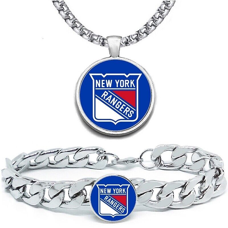 2Pc Large New York Rangers Ny Mens Womens Hockey 24" Necklace Bracelet Set D4D30