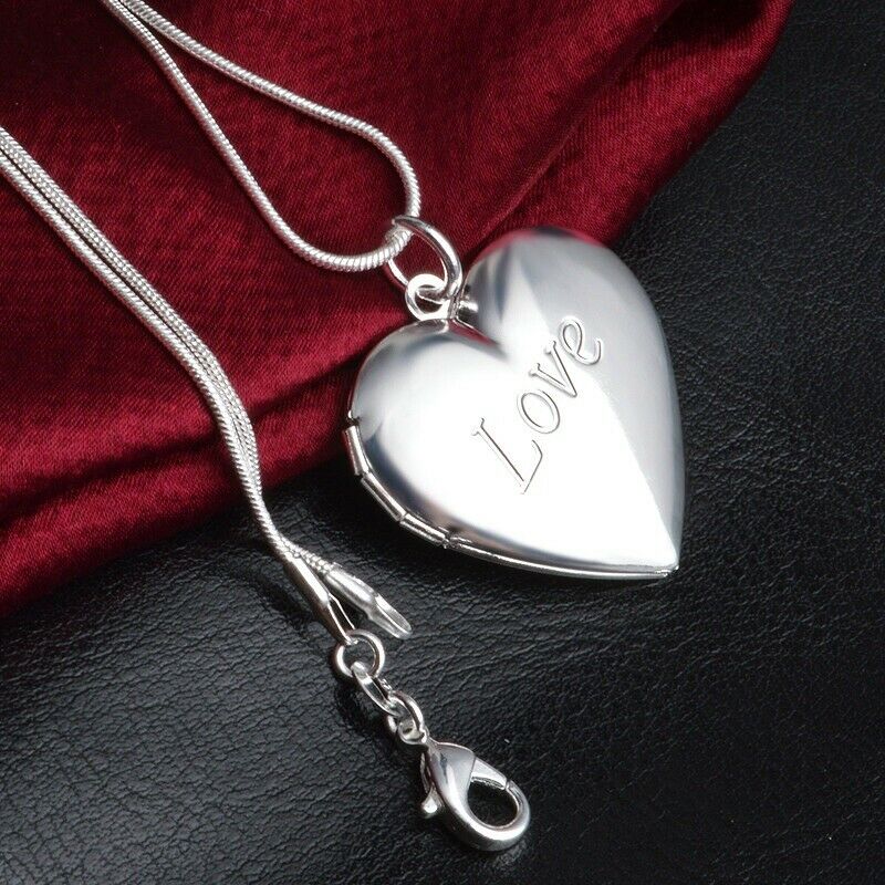 925 Sterling Silver Women's 18" 20" 24" Snake Chain Photo Locket Necklace D641B
