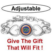 Florida Gators Womens Silver Heart Link Adjust. Bracelet W Gift Pkg D27