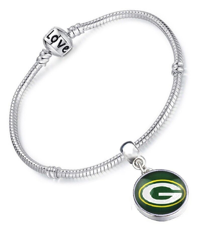 Green Bay Packers Womens Sterling Silver Snake Link Bracelet Football Gift D13