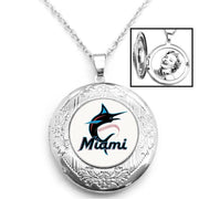 Miami Marlins Womens 925 Silver Link Chain Necklace And Photo Locket D16