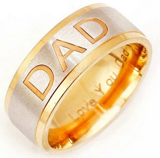 Father's Day Stainless And Gold #10 Ring Engraved With Love You Dad D569G